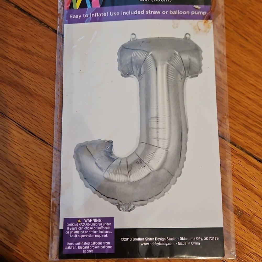 Silver Foil Balloon - Letter J, NWT